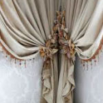 beaded trim curtain with tie back