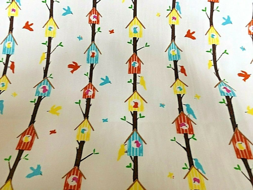 white background bird house on twigs fabric online