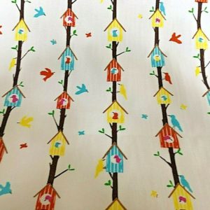 white background bird house on twigs fabric online