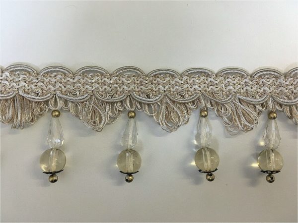 gold and white braid trim with clear hanging crystal