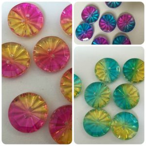 two tone multicoloured glass buttons with two holes