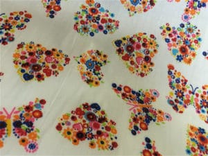 white background flower hearts and butterflies fabric