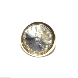 single stone white dimante button with gold edging