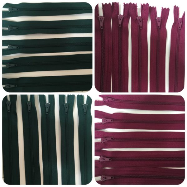 Closed End Zip Wine Burgundy & Forest Green 30cm Pin Lock Zips 100 For £6.99