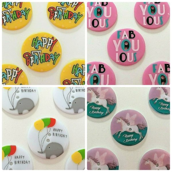 Happy Birthday Collection Large Round Shaped 2 Hole Buttons 40mm