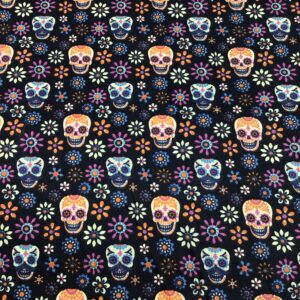 skull and flower patterned polycotton fabric for craft wholesale design