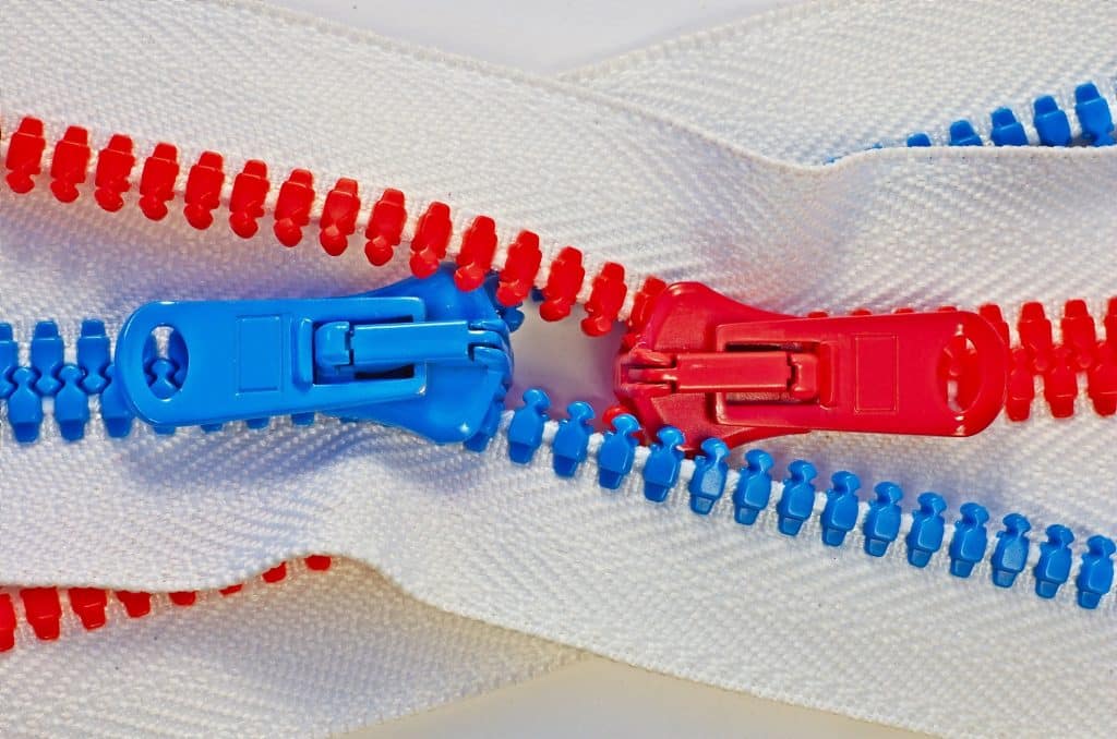 Bold blue and red zips for fashion